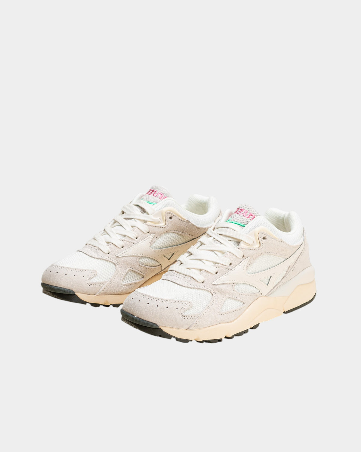 Lockwood Avenue Mizuno Sky Medal sneakers in off-white mesh, nylon, and leather with a thick foam midsole.