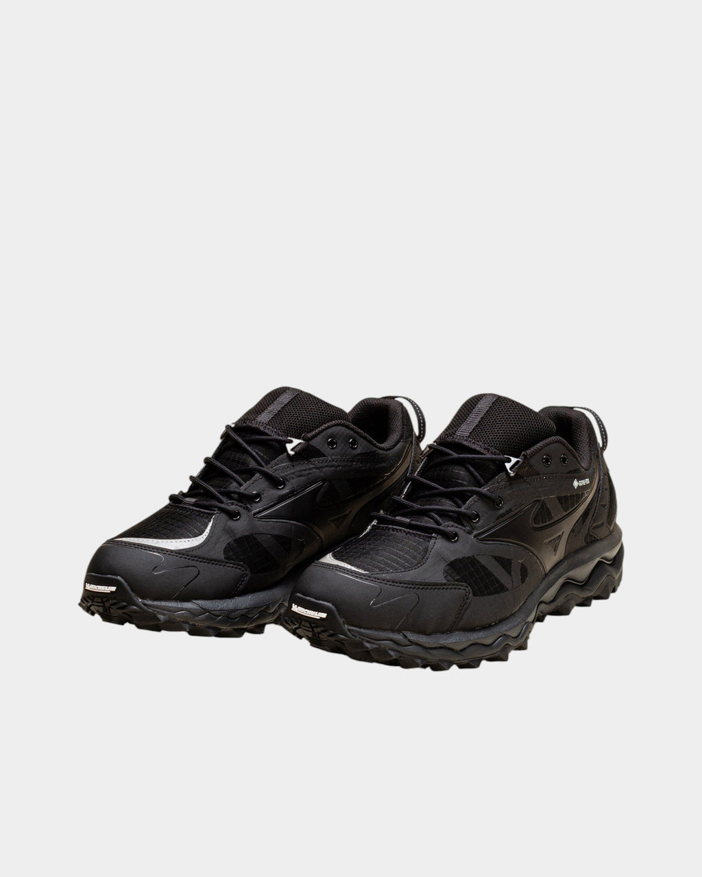 Lockwood Avenue Mizuno Wave Mujin TL GTX all-black trail running shoes with rugged Michelin lugged outsoles.