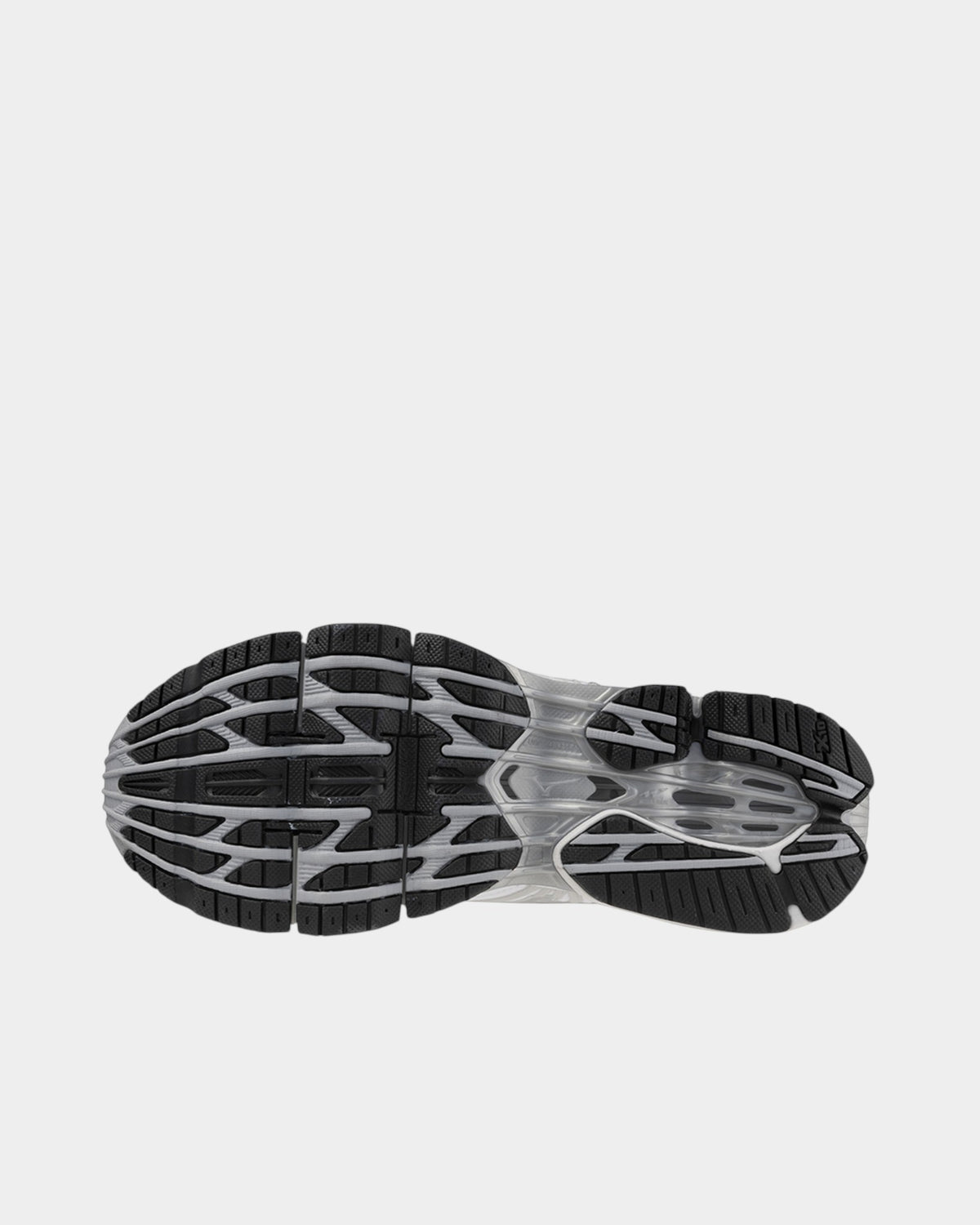 Lockwood Avenue Mizuno Wave Prophecy LS sneaker outsole featuring black rubber tread and silver Infinity Wave plate