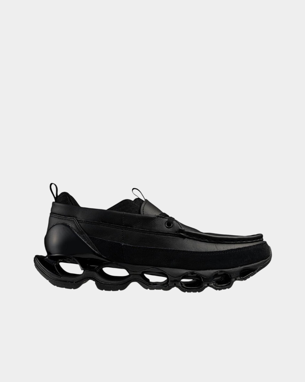 Lockwood Avenue Mizuno SL Wave Prophecy Moc all-black leather slip-on shoes with Infinity Wave sole and moccasin stitch