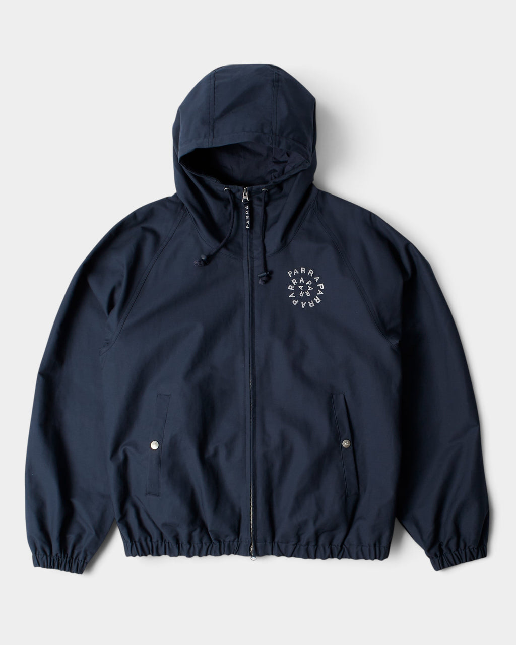 Lockwood Avenue by Parra navy water-repellent cotton shell jacket with circular logo and hood