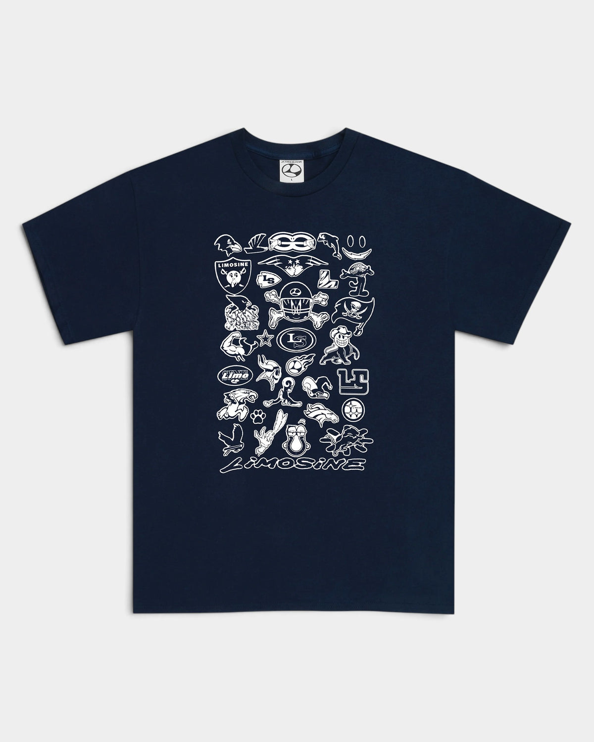 Lockwood Avenue navy ringspun cotton t-shirt featuring a white Limo Teams graphic print on the front.