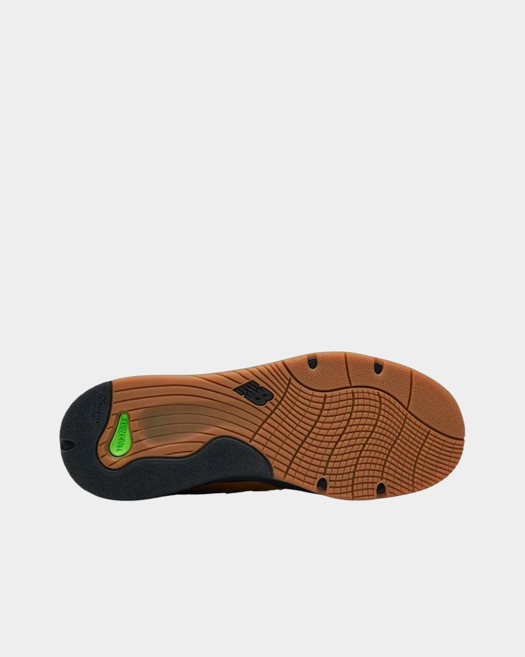 Lockwood Avenue NB Numeric Tiago Lemos 1010 skate shoe showing the durable brown and black rubber treaded outsole