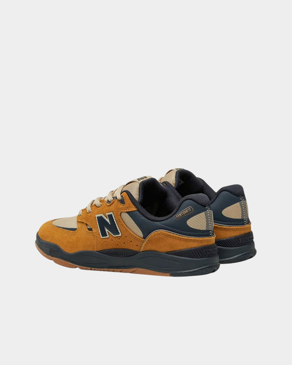 Lockwood Avenue NB Numeric Tiago Lemos 1010 skate shoes in wheat-brown suede and mesh with navy blue accents.