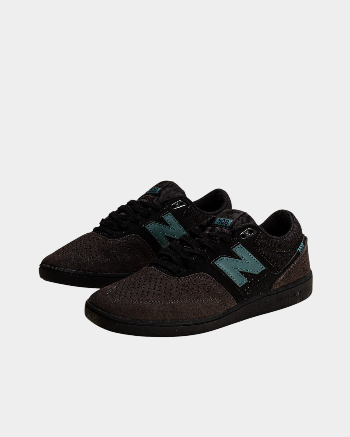 Lockwood Avenue NB Numeric Westgate 508 skate shoes in black suede and cement with spruce green accents.