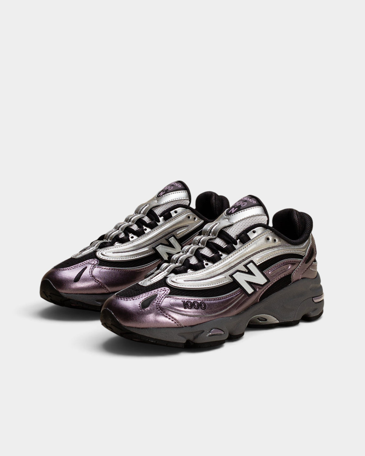 Lockwood Avenue New Balance 1000 sneakers in dark ice wine and metallic silver with mesh and suede panels