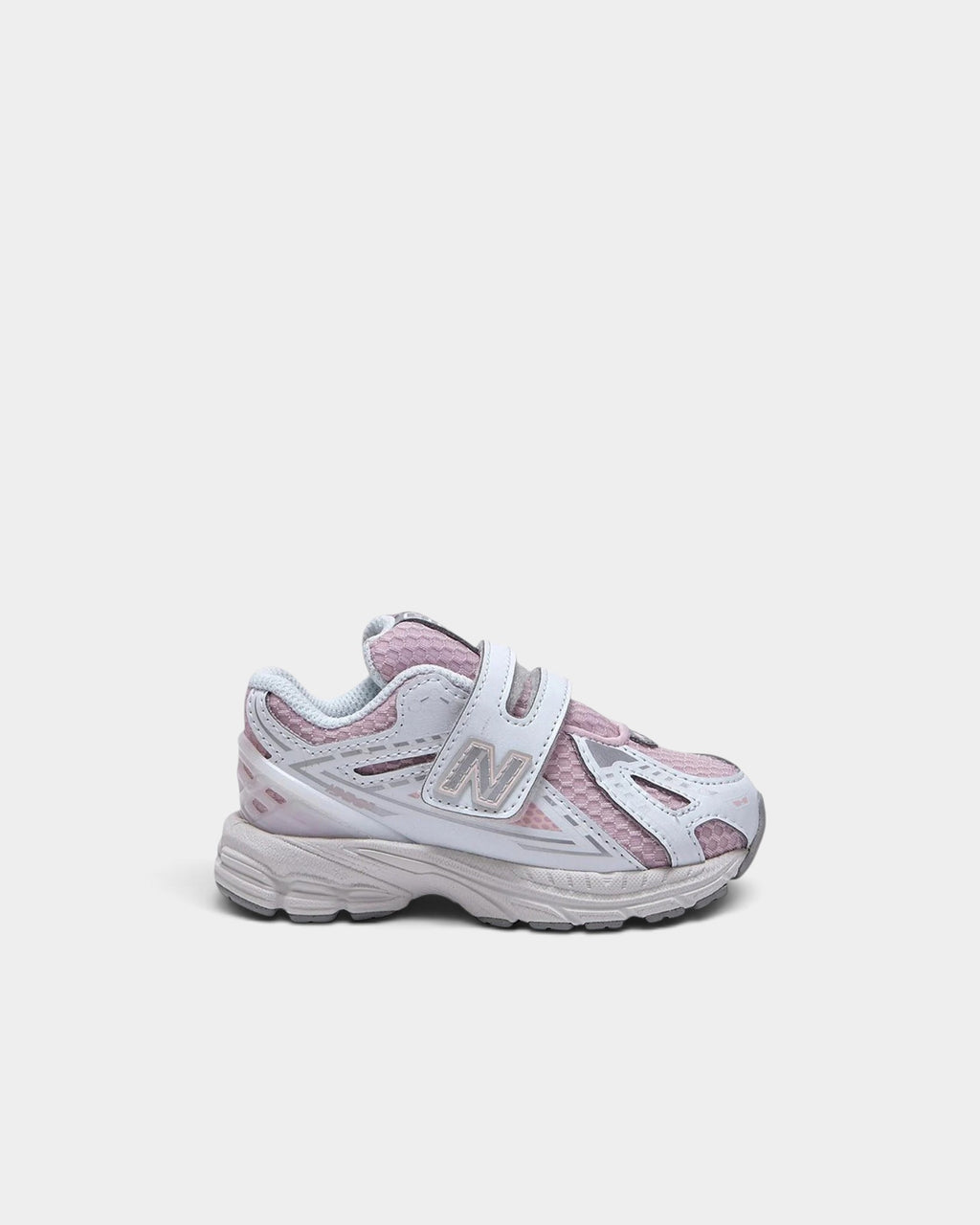 Lockwood Avenue New Balance 1906 toddler shoes in white and rose sugar with a convenient hook-and-loop strap closure.