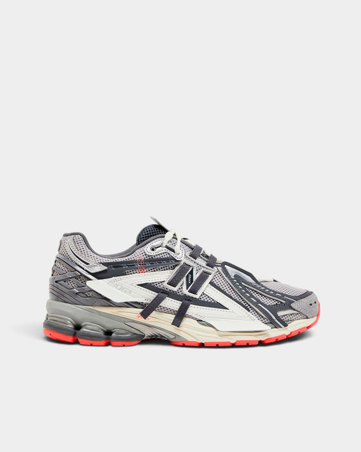 Lockwood Avenue New Balance 1906A deconstructed sneakers in grey and white with red outsole and TPU heel cage