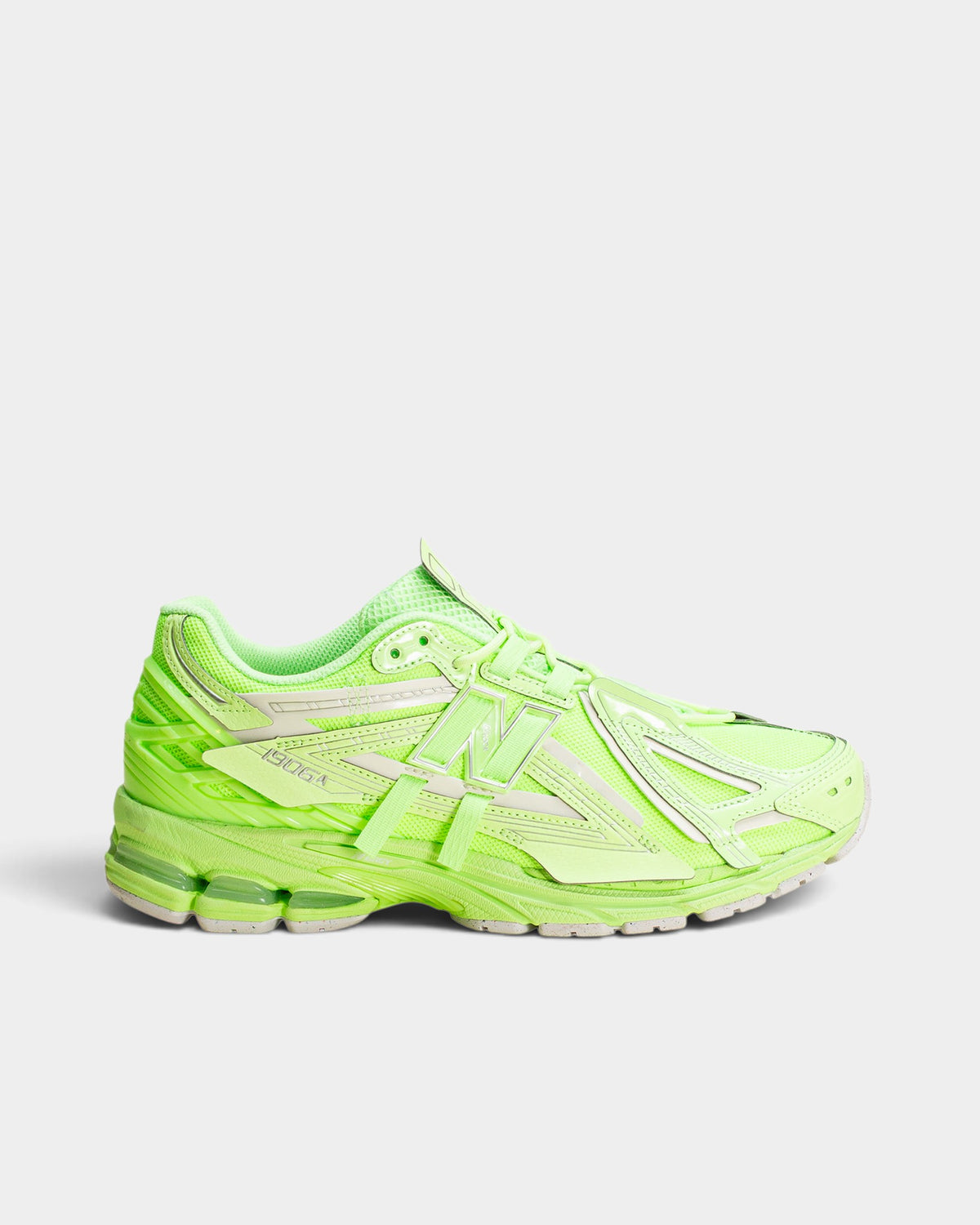 Lockwood Avenue New Balance 1906A sneakers in neon green with metallic silver overlays and reflective detailing