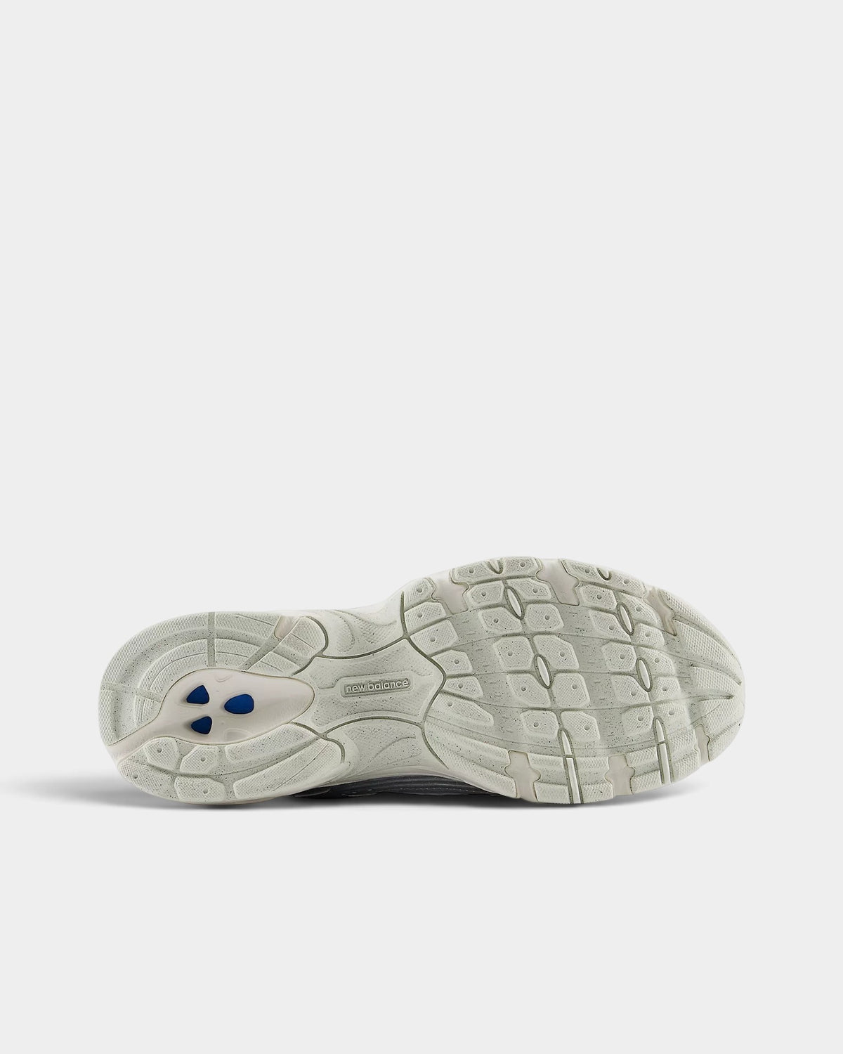 Lockwood Avenue New Balance 530 retro runner shoe featuring a textured off-white rubber outsole with blue accents.