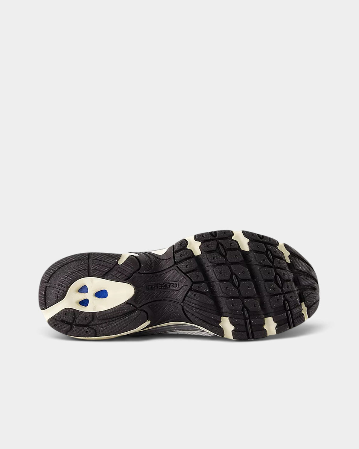 Lockwood Avenue New Balance 530 sneaker outsole featuring black rubber tread, ABZORB cushioning, and blue accents.