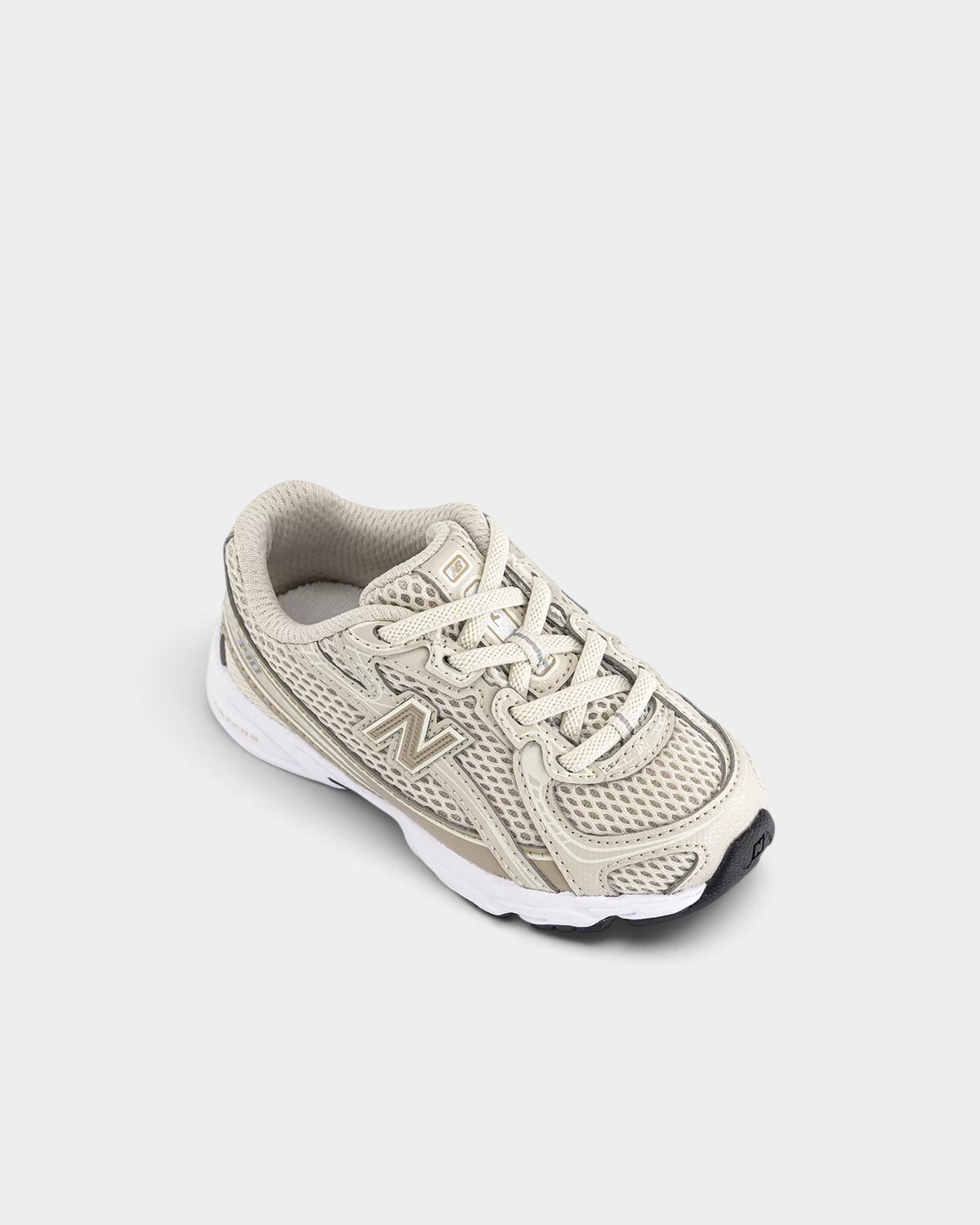 Lockwood Avenue New Balance 530 toddler shoes in timberwolf and stoneware mesh with ABZORB cushioning