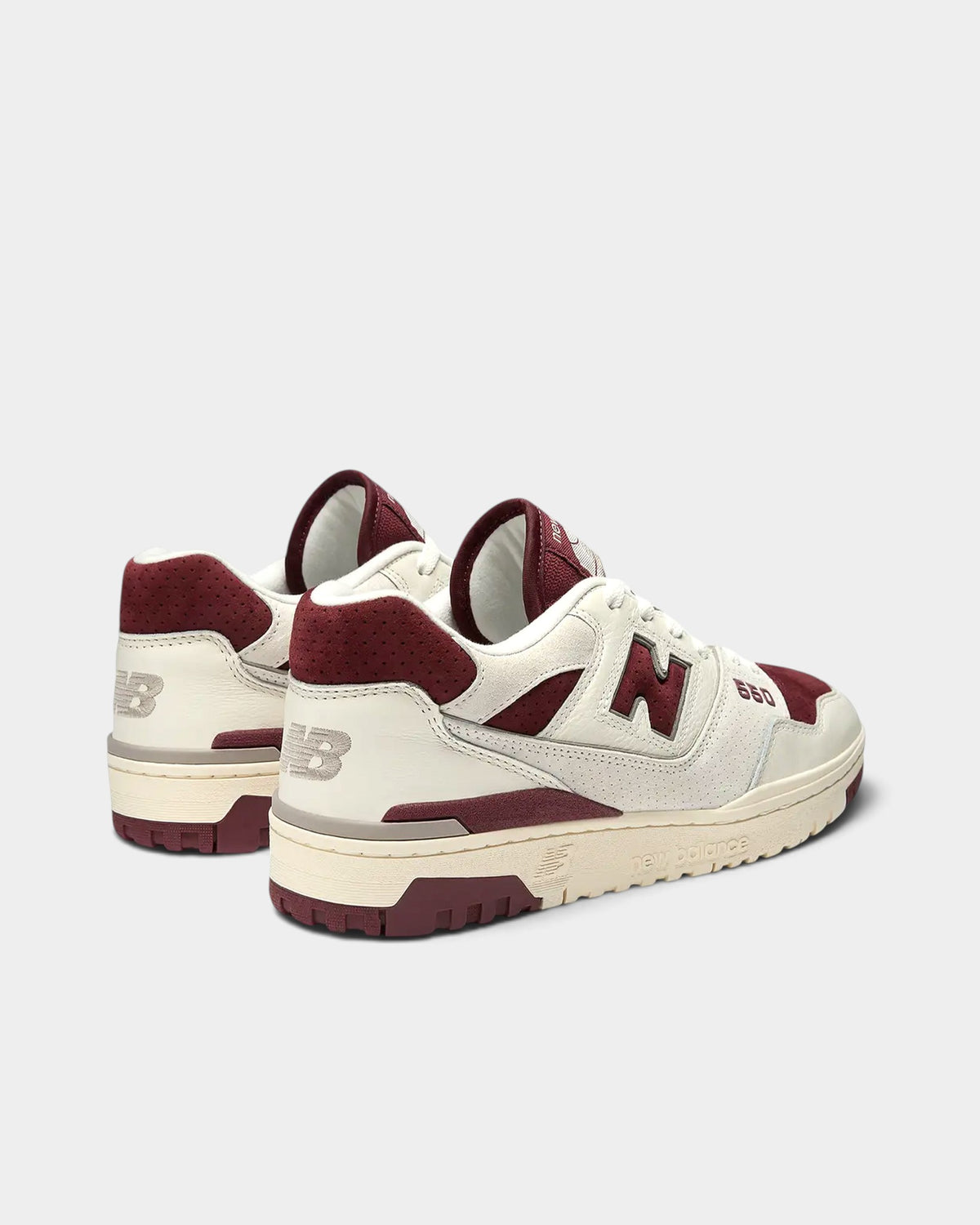 Lockwood Avenue New Balance 550 sneakers in sea salt off-white leather with classic crimson burgundy accents