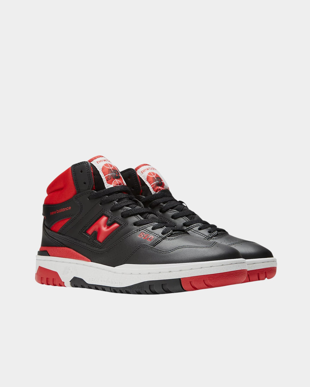 Lockwood Avenue New Balance 650R high-top basketball sneakers in black leather with red and white accents