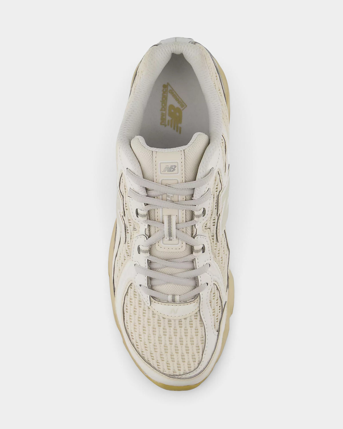 Lockwood Avenue New Balance 740 sneakers in linen and toasted sesame knit mesh with a segmented ABZORB midsole