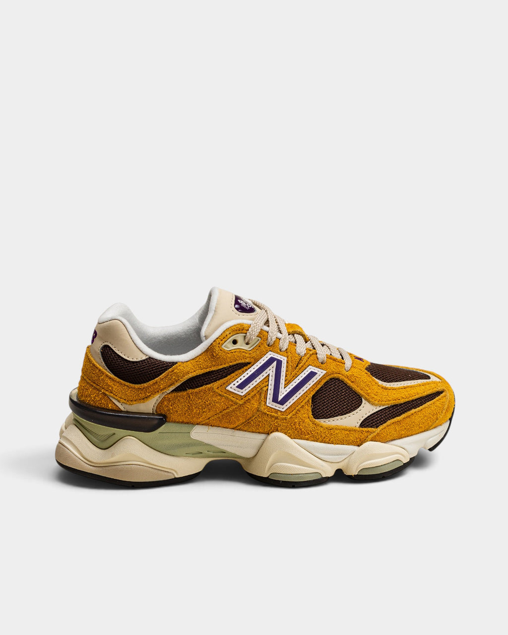 Lockwood Avenue New Balance 9060 sneakers in butterscotch shaggy suede with mesh and chunky sculpted midsole