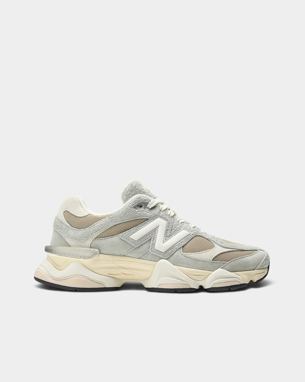 Lockwood Avenue New Balance 9060 sneakers in Lone Star Grey and Stoneware with mesh, suede, and synthetic overlays.