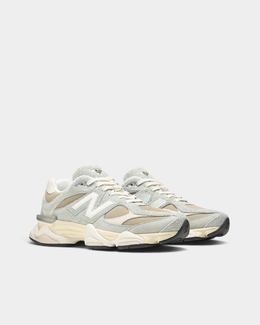 Lockwood Avenue New Balance 9060 sneakers in Lone Star Grey and Stoneware with mesh, suede, and synthetic overlays.