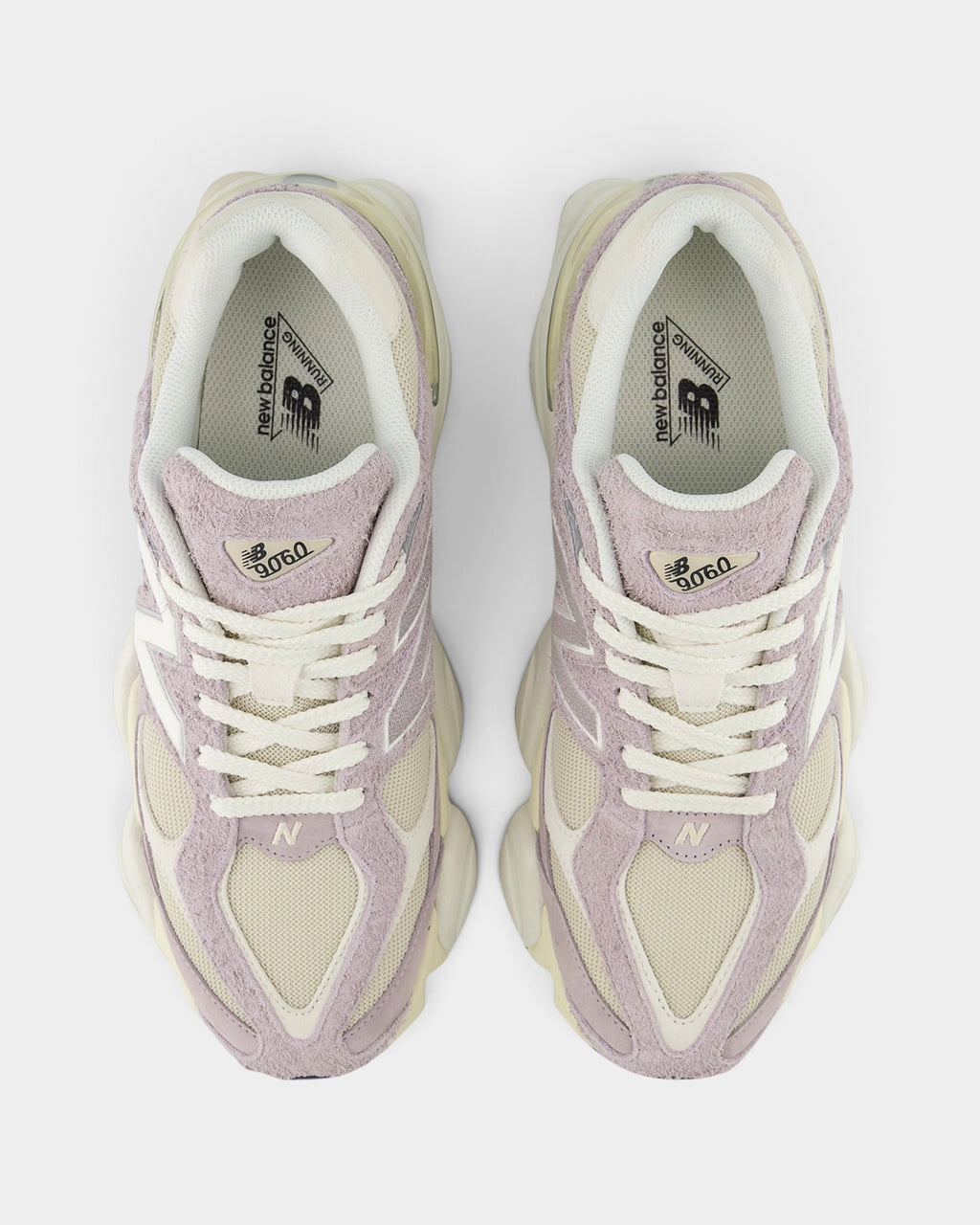 Lockwood Avenue New Balance 9060 sneakers in truffle salt and timberwolf suede and mesh with oversized wavy midsoles