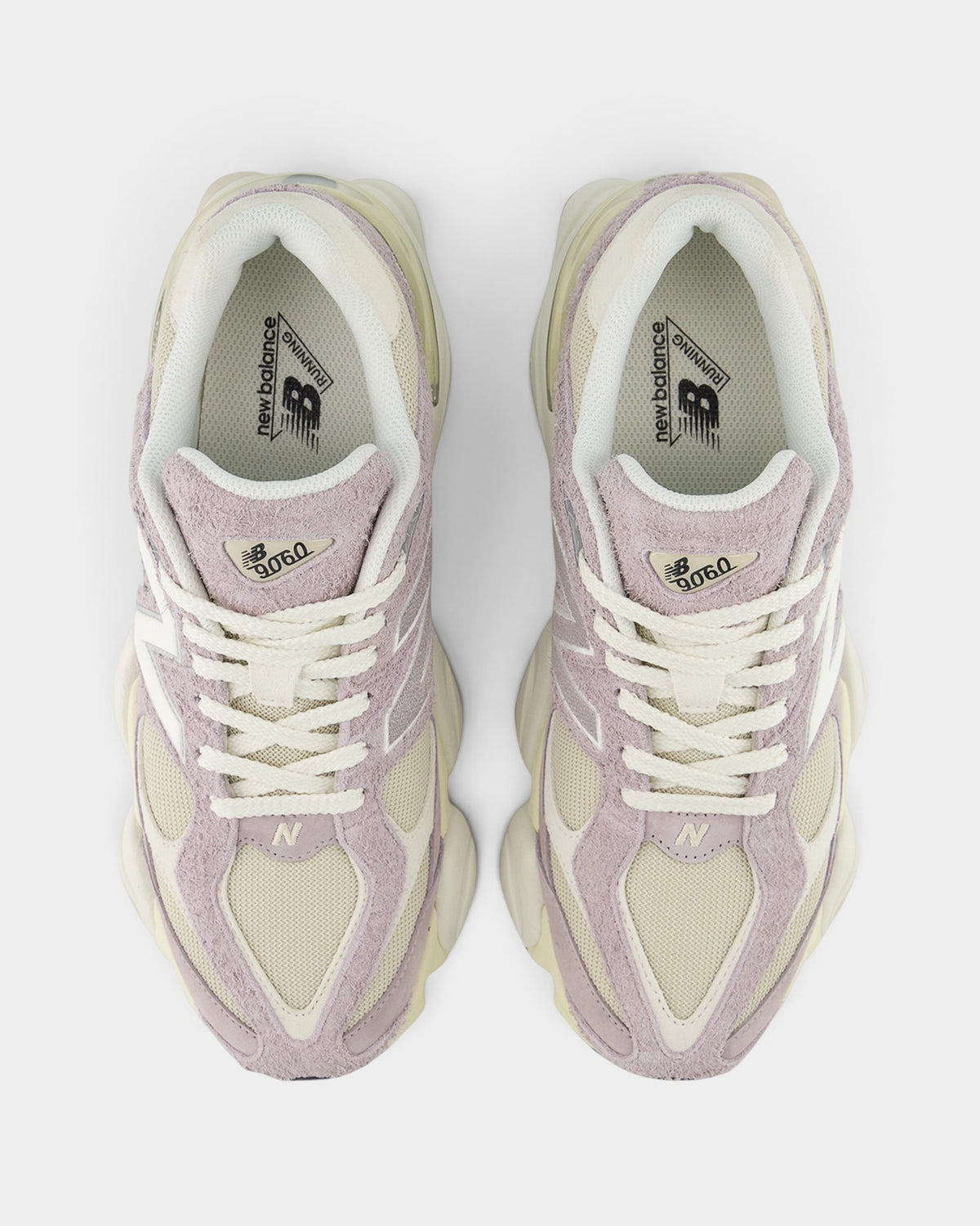 Lockwood Avenue New Balance 9060 sneakers in truffle salt and timberwolf suede and mesh with oversized wavy midsoles