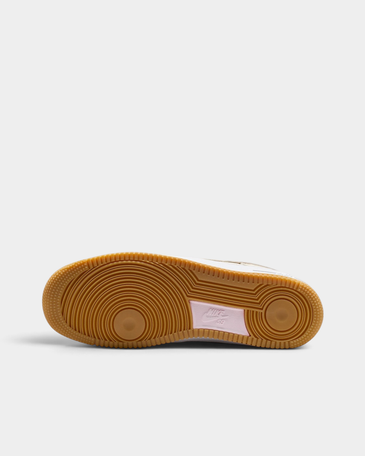 Lockwood Avenue Nike SB Air Force 1 shoe featuring a durable gum rubber outsole with pink foam detailing