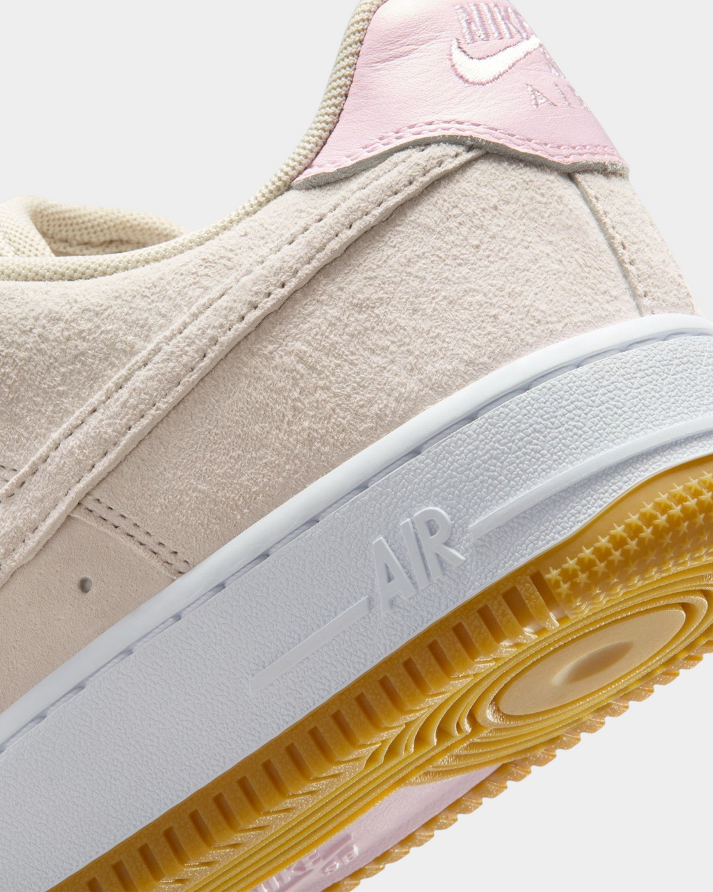 Lockwood Avenue Nike SB Air Force 1 low-top skate shoe in Light Orewood Brown suede with Pink Foam heel and gum sole.