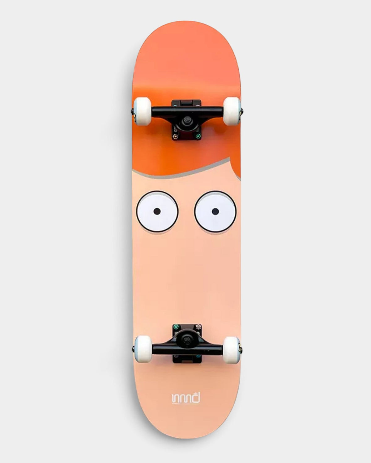 Lockwood Avenue Nomad Boy 8.0-inch complete skateboard with orange and peach cartoon face graphic on maple deck