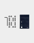 Lockwood Avenue Octagon black skateboard mounting hardware kit with bolts, locknuts, and hex key in branded packaging.