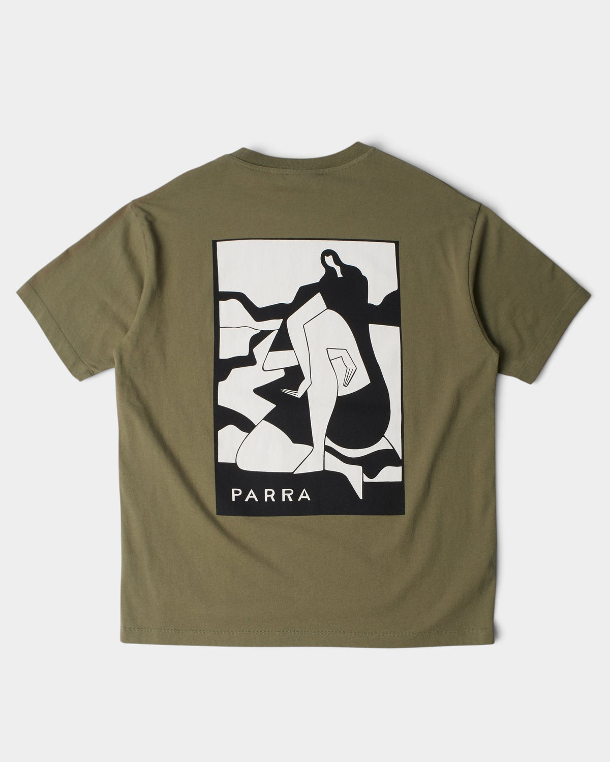 Lockwood Avenue by Parra Waiting For You olive green cotton t-shirt with black and white graphic back print