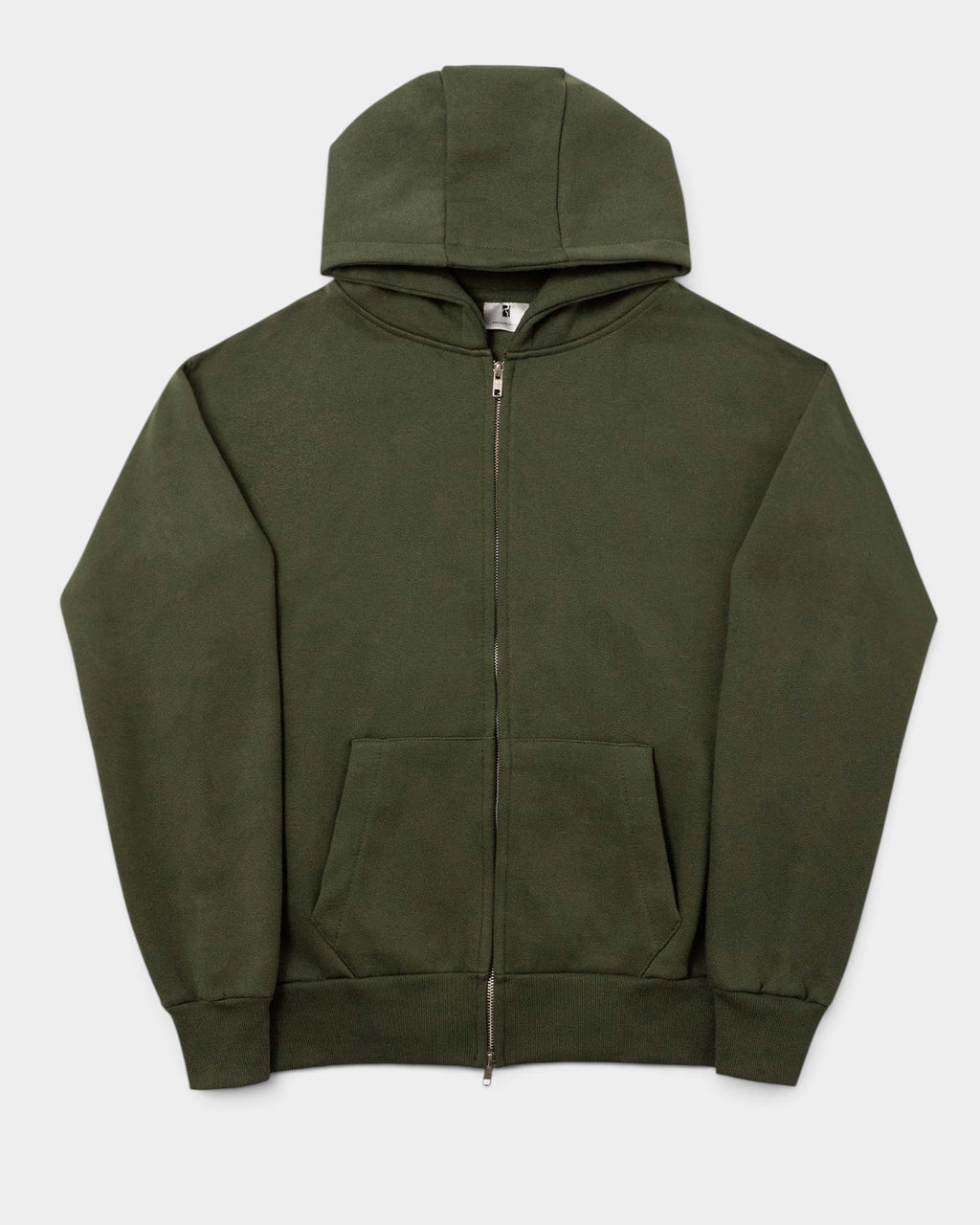 Lockwood Avenue Poetic Collective olive green relaxed fit zip hoodie with ribbed cuffs and double-layered hood