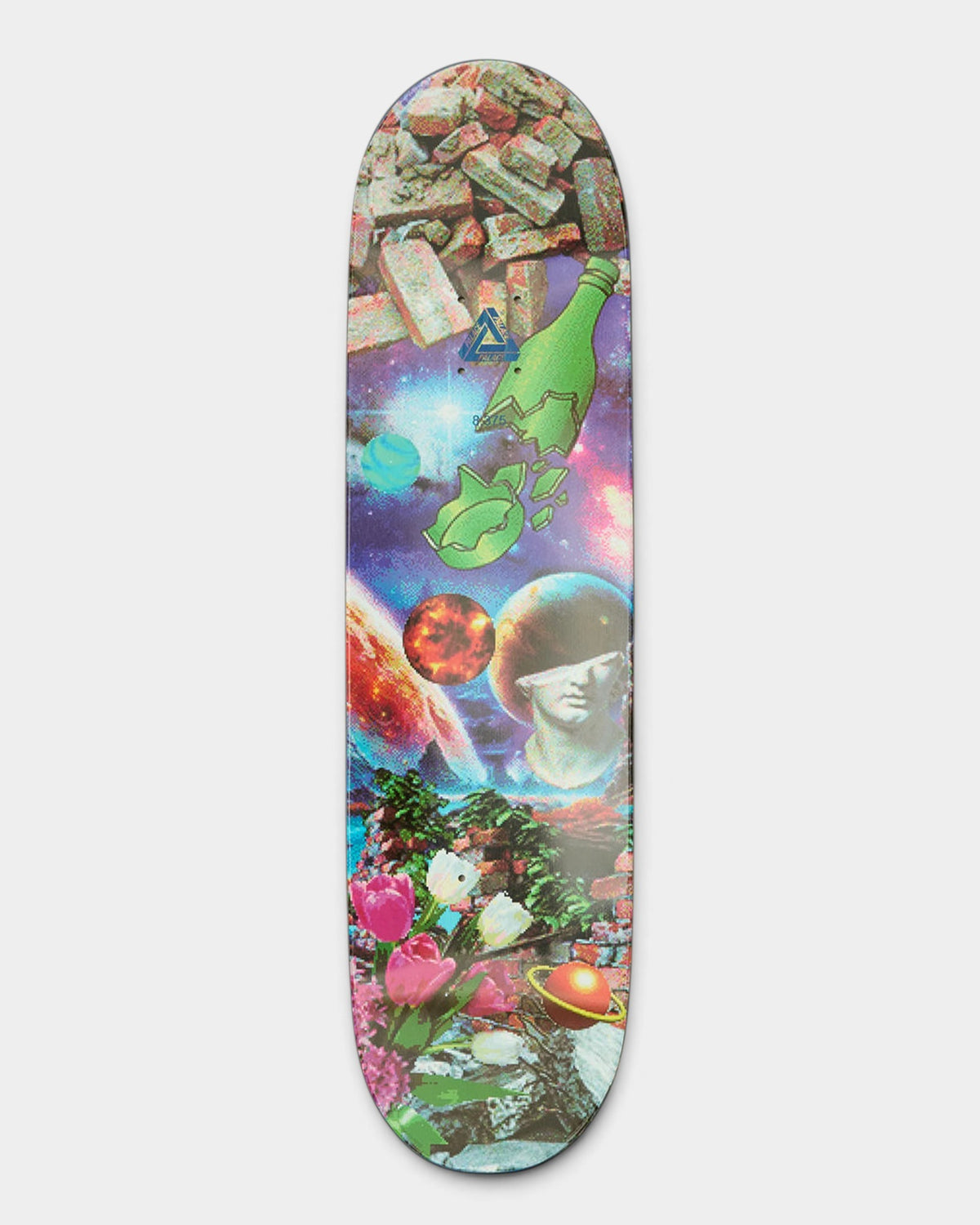Lockwood Avenue Palace Charlie Birch pro model skateboard deck featuring a surreal space and brick collage graphic.