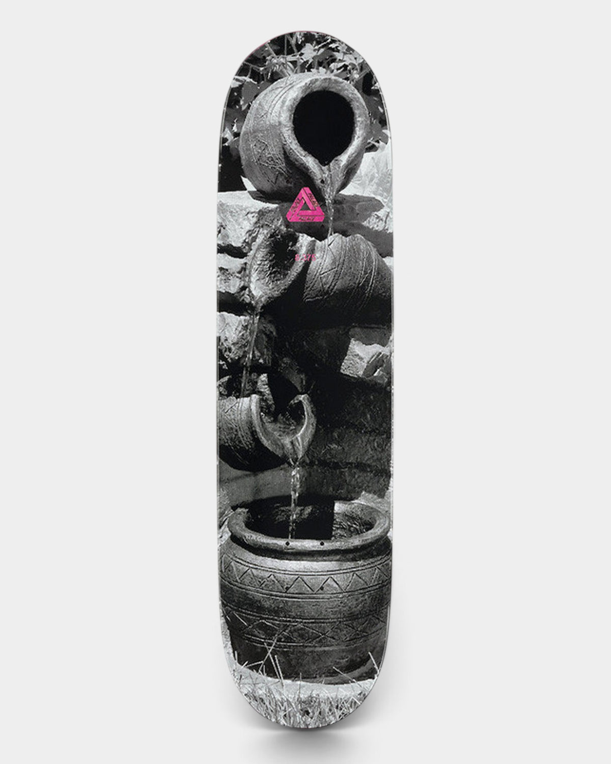 Lockwood Avenue Palace Heitor Da Silva pro skateboard deck featuring a black and white fountain graphic and pink logo