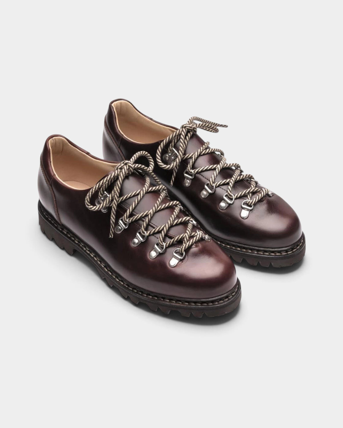 Lockwood Avenue Paraboot Clusaz bark-brown smooth leather hiking-style shoes with Norwegian stitching and lugged soles.