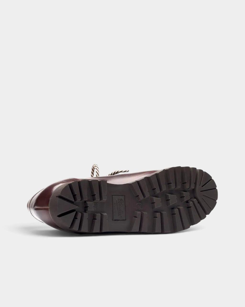 Lockwood Avenue Paraboot Clusaz bark-brown leather shoe showing the lugged natural gum Jannu sole from below