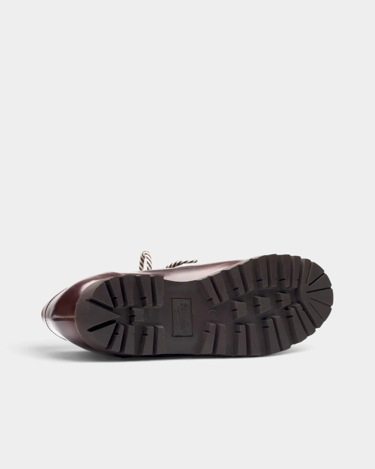 Lockwood Avenue Paraboot Clusaz bark-brown leather shoe showing the lugged natural gum Jannu sole from below