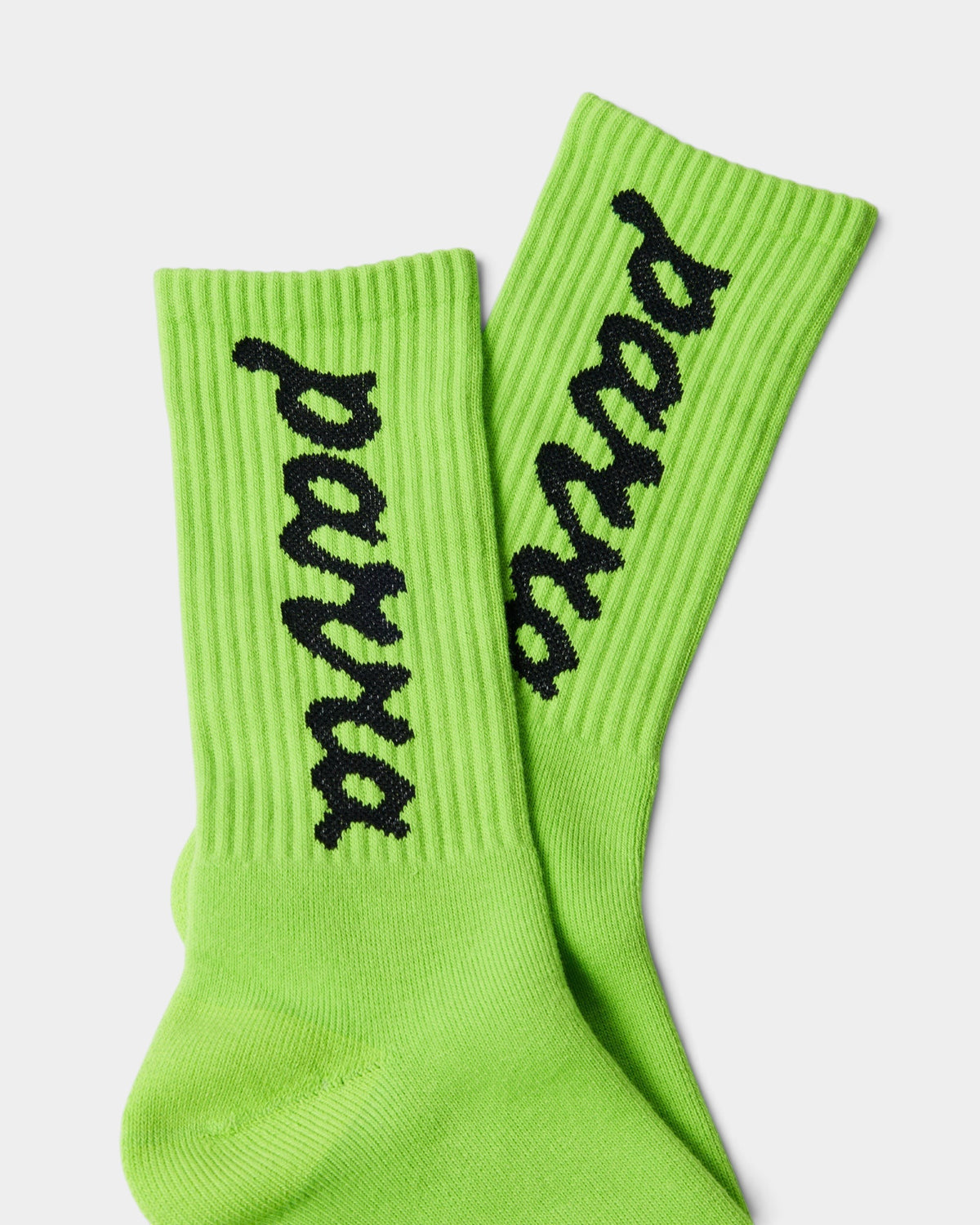 Lockwood Avenue by Parra lime green crew socks with black lowercase script logo woven on the sides