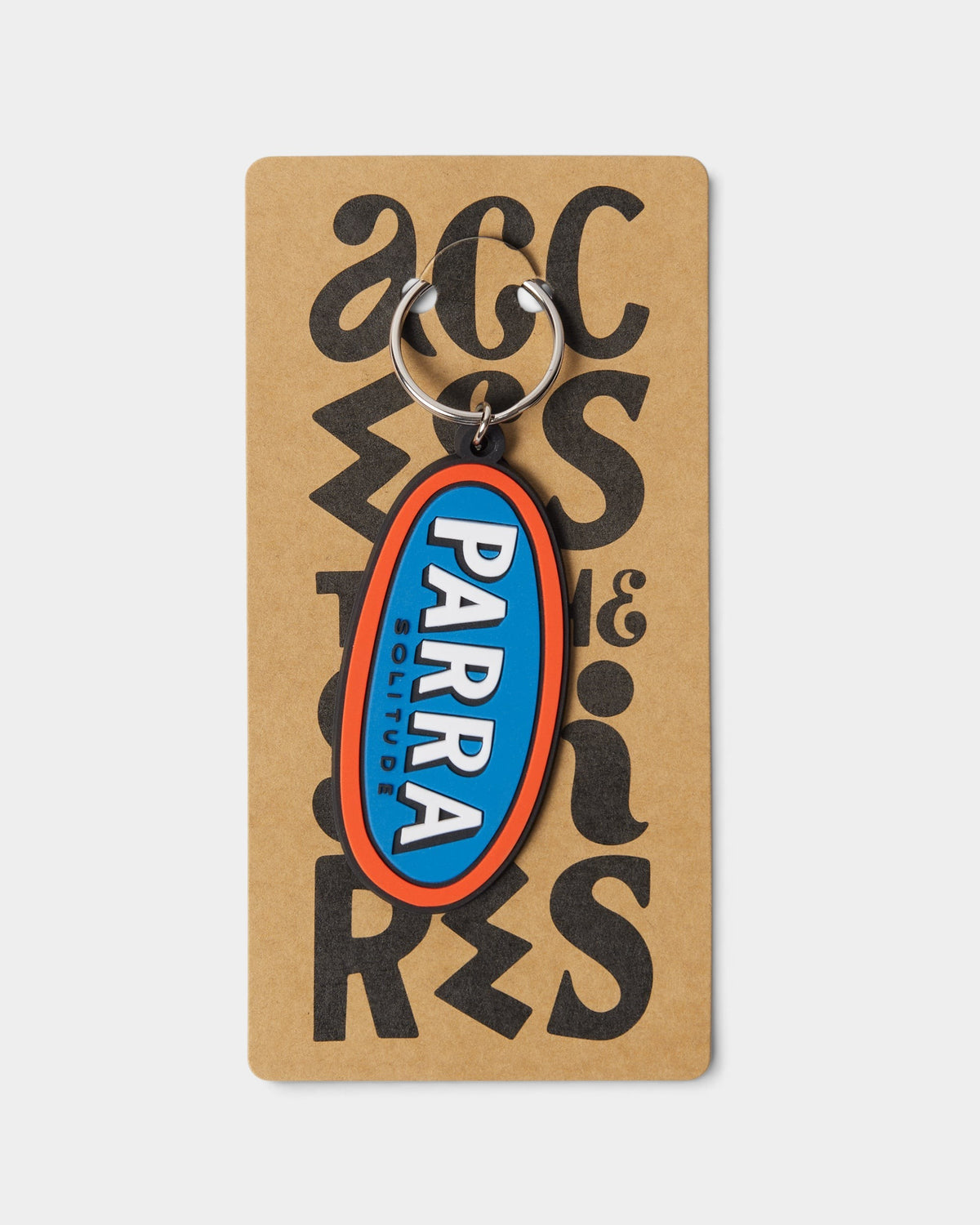 Lockwood Avenue by Parra Lonely PVC keychain with blue, orange, and black oval design on a branded cardboard backing.