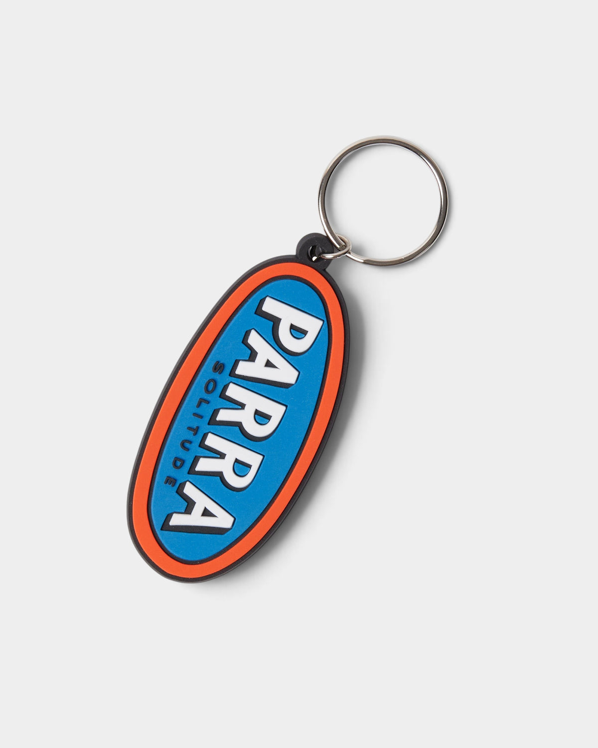 Lockwood Avenue by Parra Lonely PVC keychain with blue, orange, and white oval design and metal ring