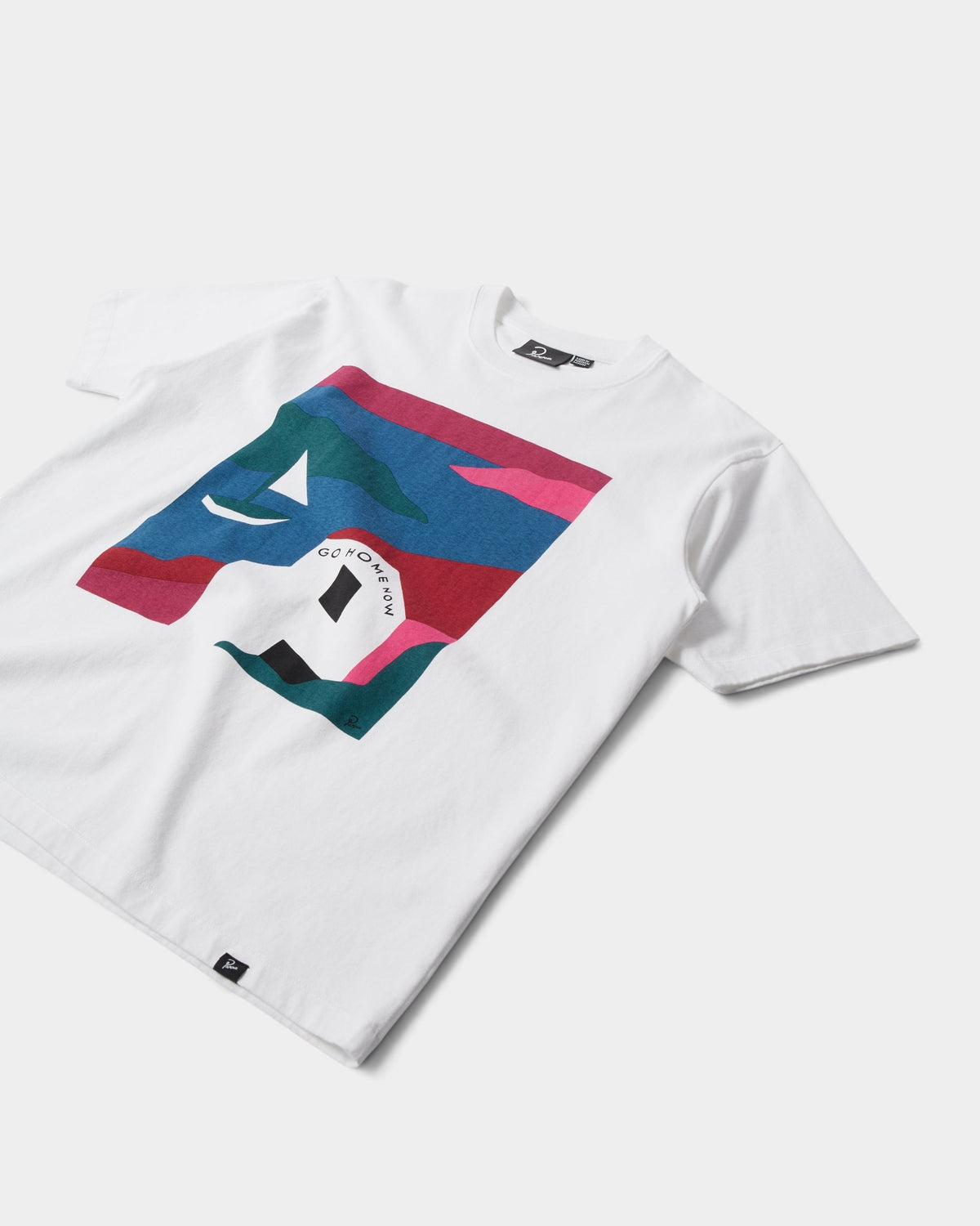 Lockwood Avenue by Parra white heavyweight cotton t-shirt with No Vacation graphic print on the chest