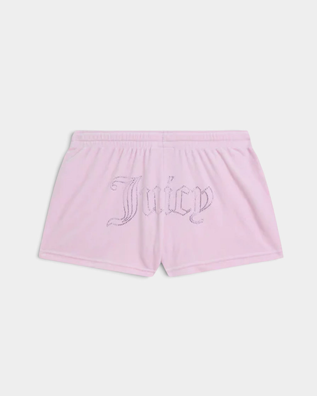 Lockwood Avenue Juicy Couture Tamia light pink velour track shorts with a shimmering rhinestone logo on the back.