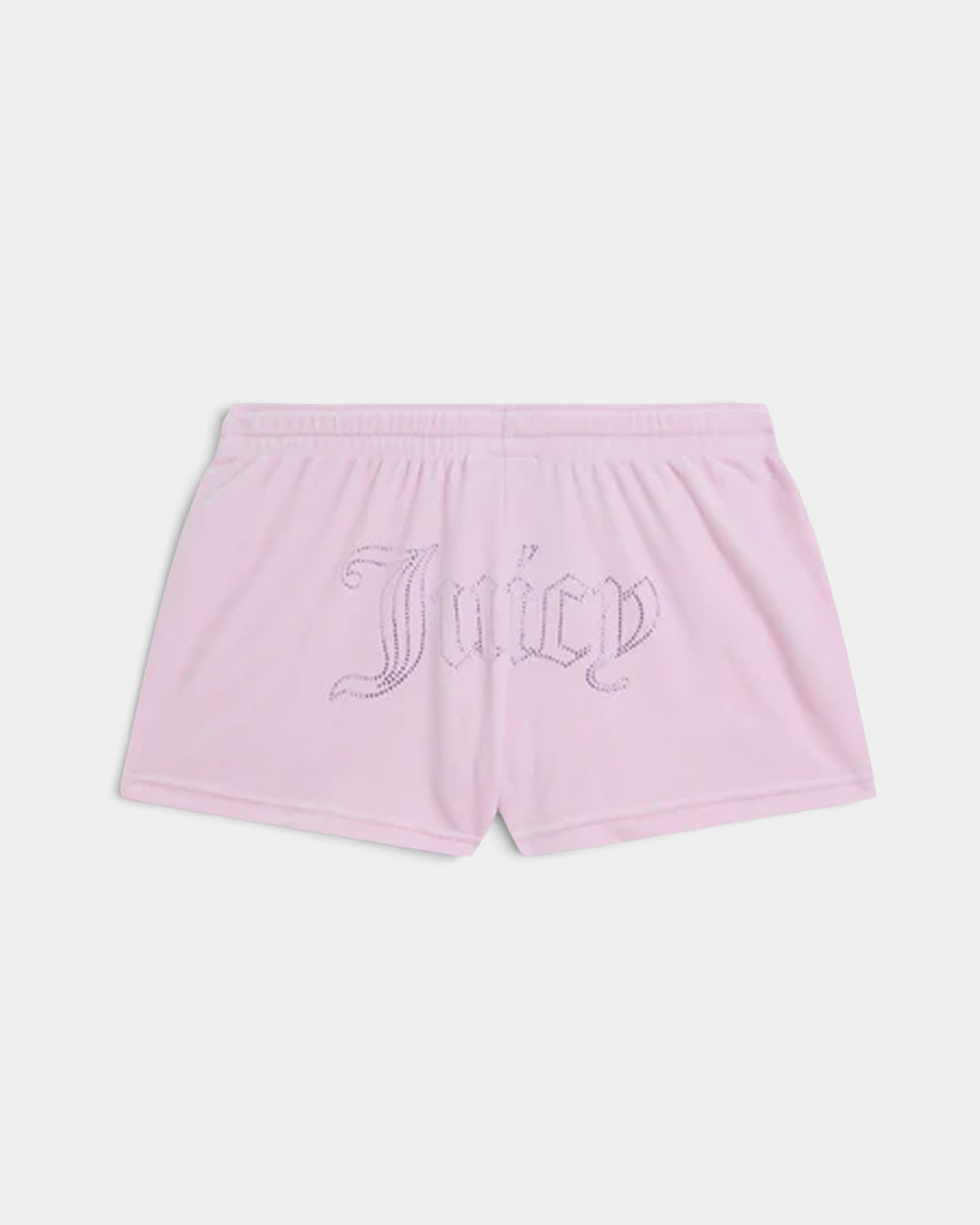 Lockwood Avenue Juicy Couture Tamia light pink velour track shorts with a shimmering rhinestone logo on the back.