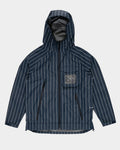 Lockwood Avenue Pop Trading Company navy pinstripe waterproof ripstop jacket with hood and asymmetric zip pockets