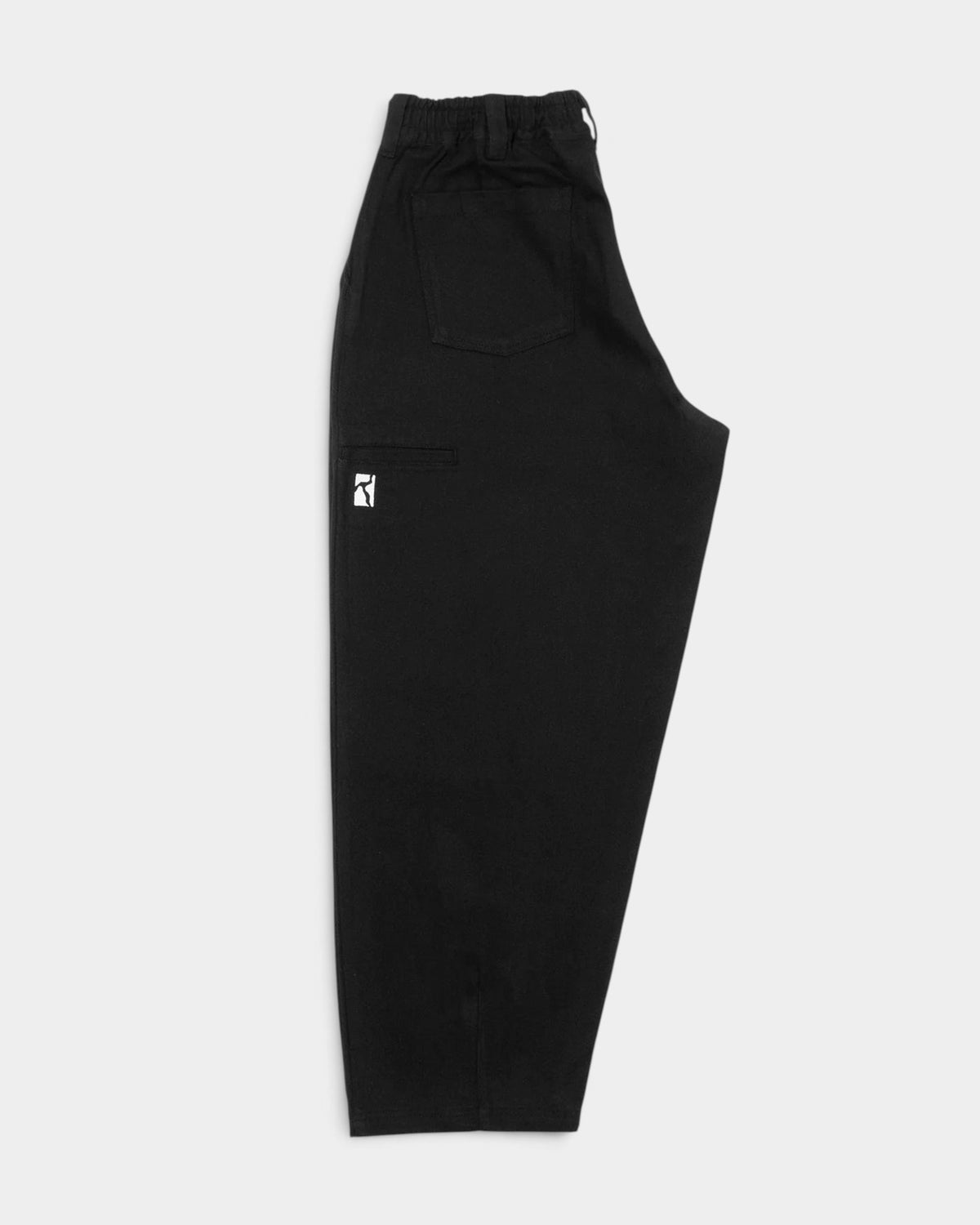 Lockwood Avenue Poetic Collective balloon pants in washed black cotton denim with side pocket and elastic waistband.