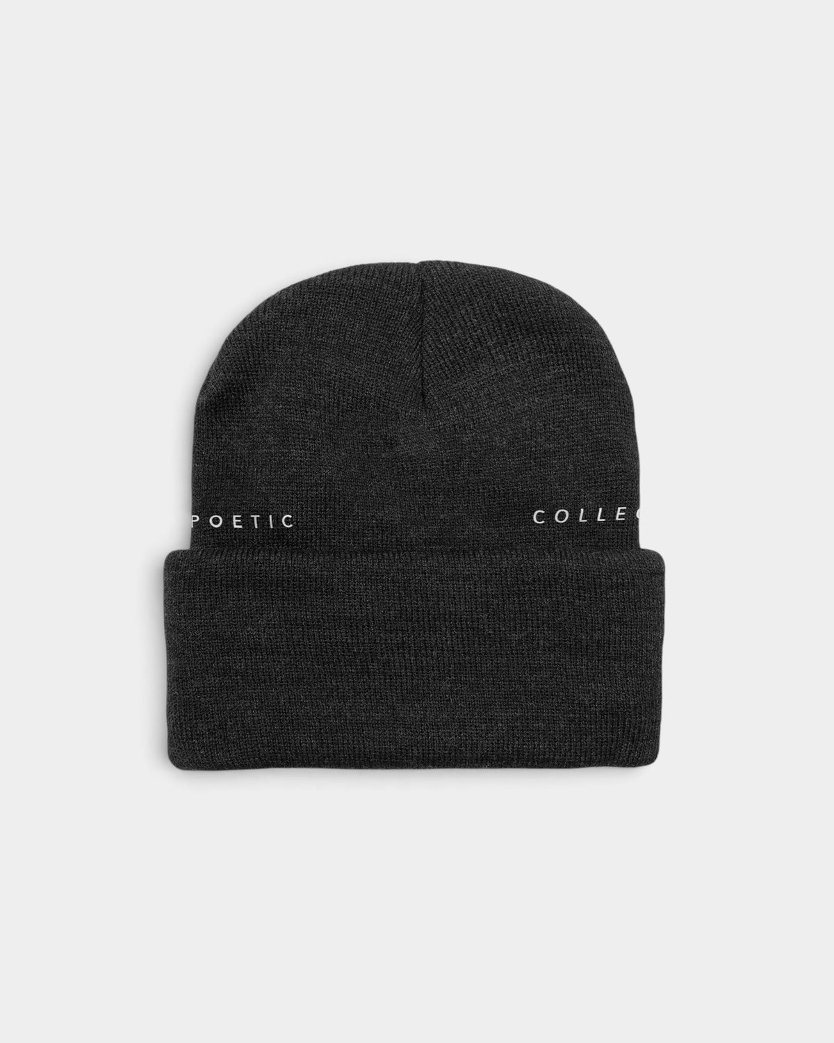 Lockwood Avenue Poetic Collective black double-layer acrylic beanie with fold-over cuff and embroidered side logos