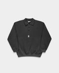 Lockwood Avenue Poetic Collective black heavyweight cotton-blend polo sweatshirt with a three-button placket.