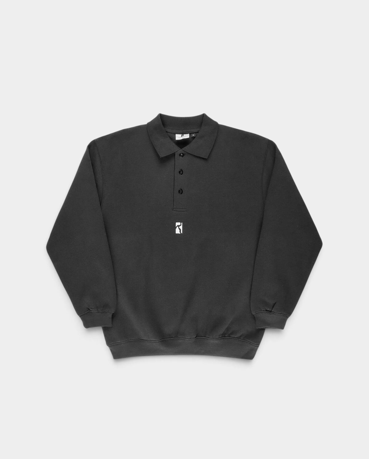 Lockwood Avenue Poetic Collective black heavyweight cotton-blend polo sweatshirt with a three-button placket.