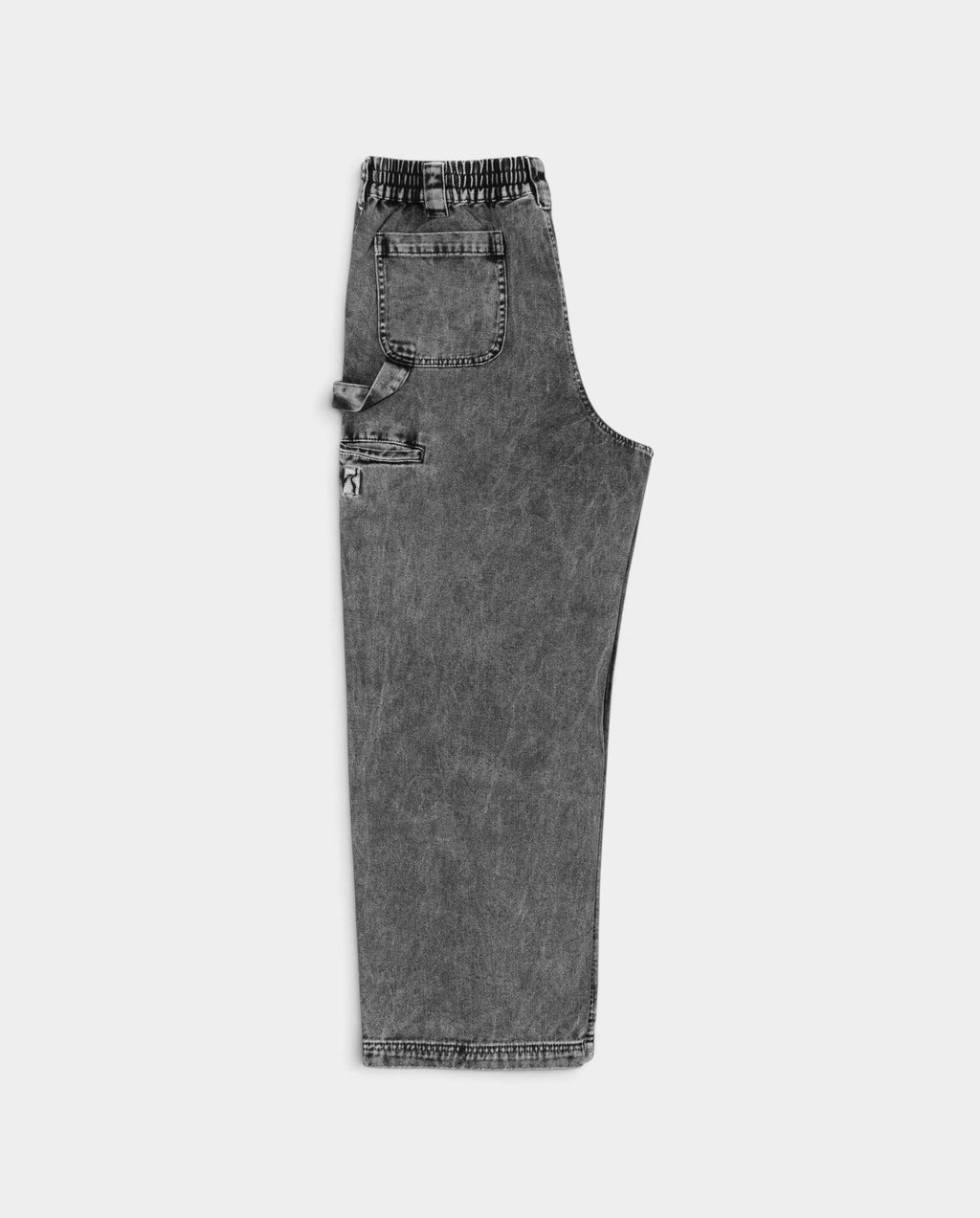 Lockwood Avenue Poetic Collective gray heavyweight denim carpenter pants with wide-leg fit and side pocket detail.