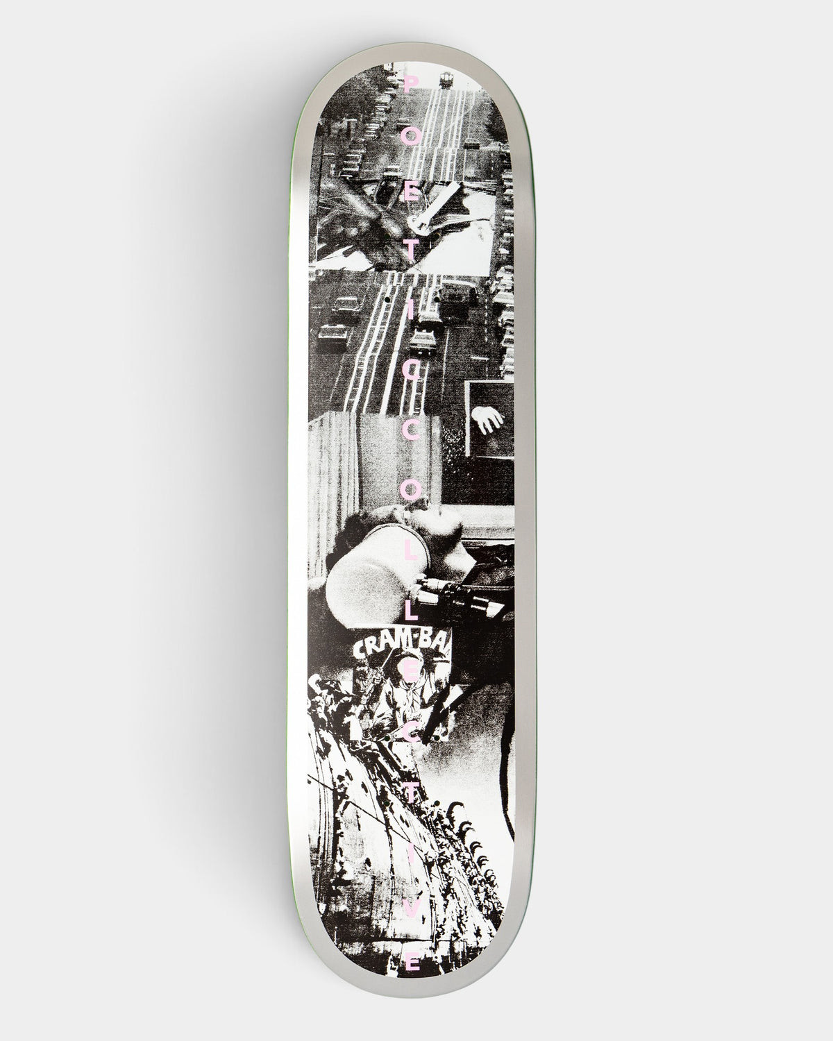 Lockwood Avenue Poetic Collective Passenger 8.5 inch skateboard deck with black and white Tom Botwid graphic art