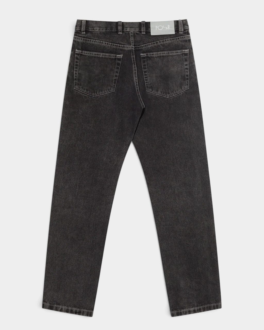 Lockwood Avenue Polar 89! heavyweight black denim jeans with straight leg fit and branded waistband label, back view