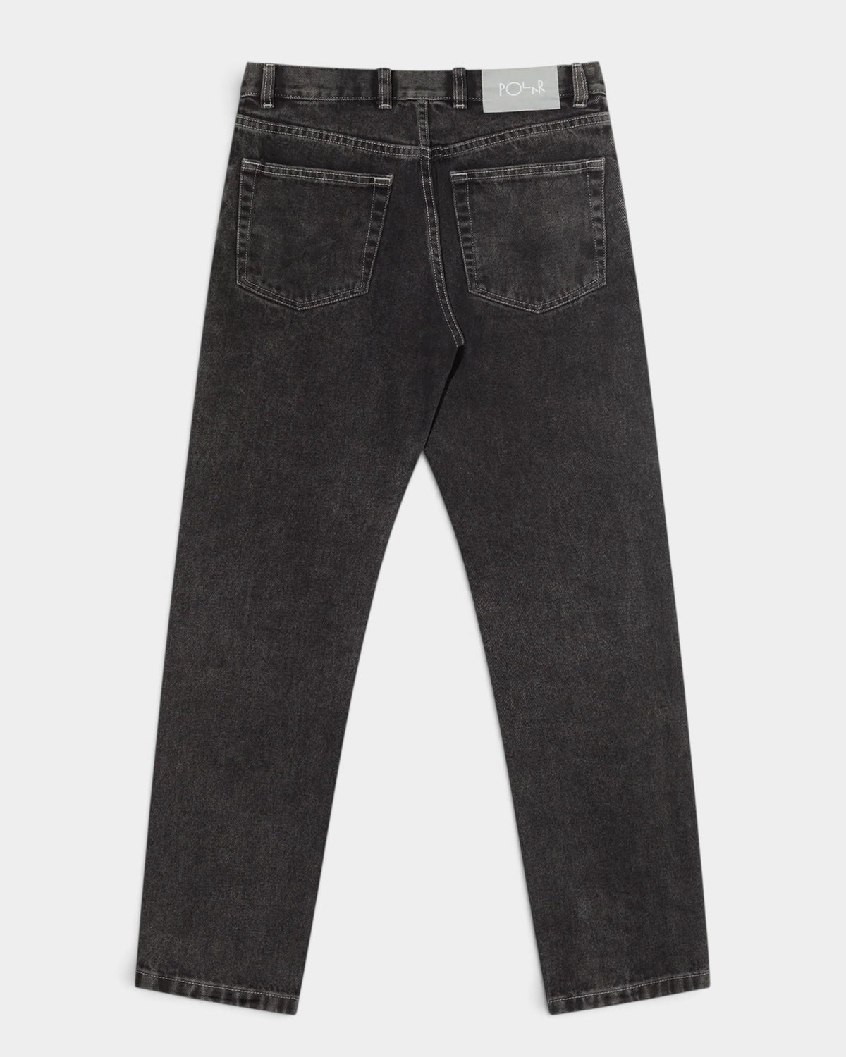 Lockwood Avenue Polar 89! heavyweight black denim jeans with straight leg fit and branded waistband label, back view
